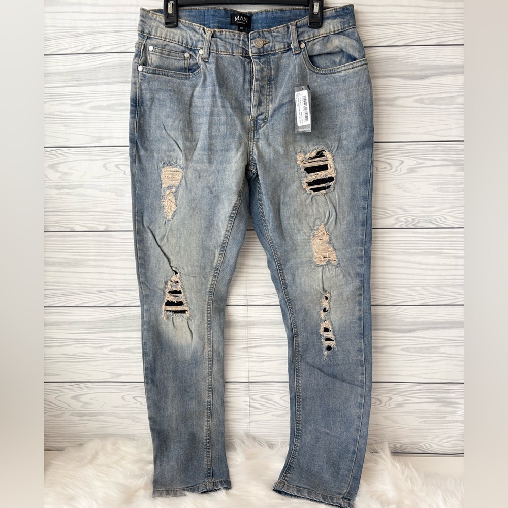 Boohooman‎ Blue Rip & Repair Jeans for Men